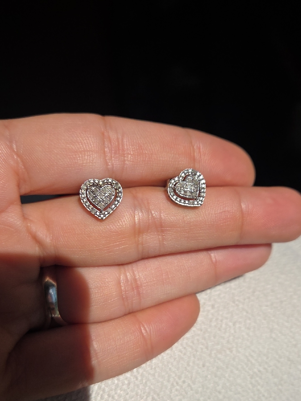 1/10Ct Genuine Diamomd Sterling Silver Heart Stud Earrings